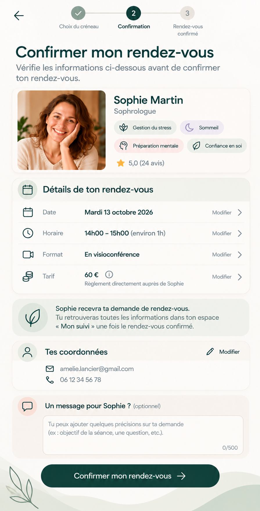 Confirmer mon rendez-vous