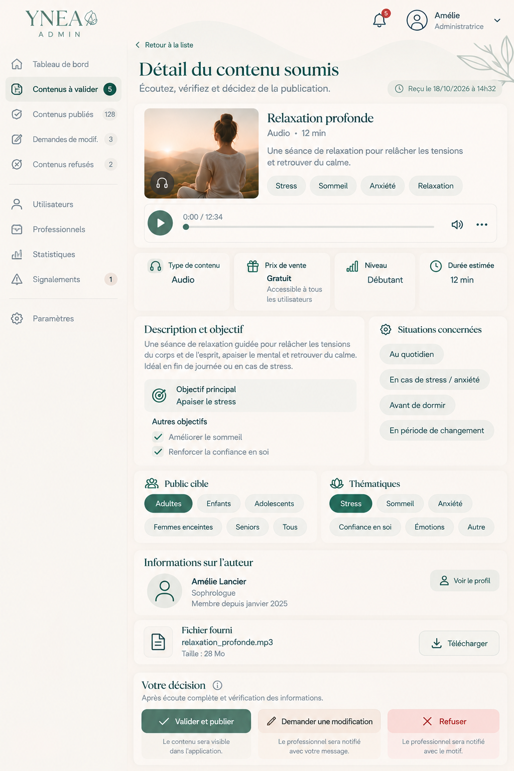 Administration YNEA validation des contenus